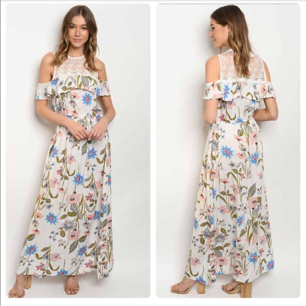 NWT Soft Floral Ivory Dress S M L BTS - Picture 1 of 4